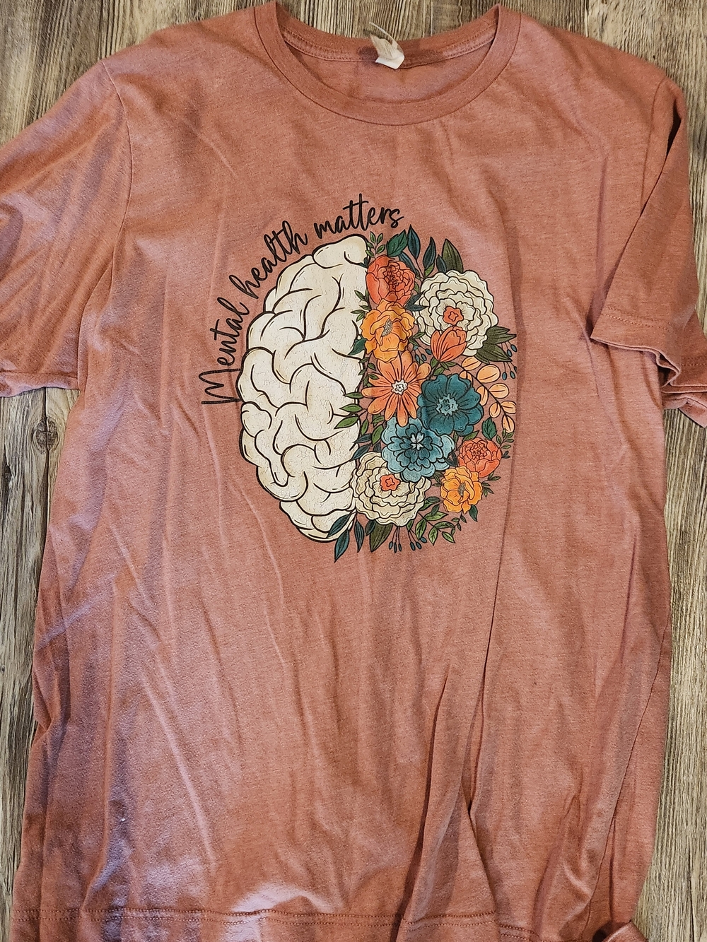 Mental Health Matters Floral Brain Tee - Dusty Rose